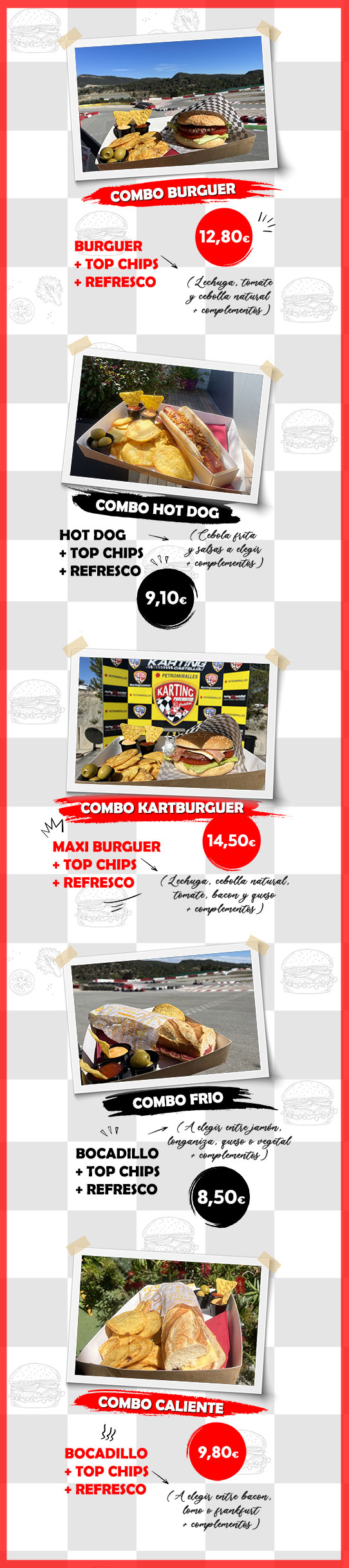Restaurant Karting Combo Burger HotDog Hamburguesa Frankfurt Bocadillos