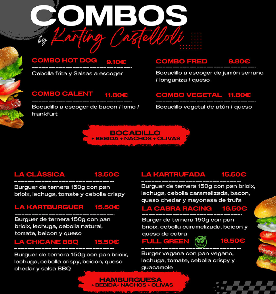 Restaurant Karting Combo Burger HotDog Hamburguesa Frankfurt Bocadillos