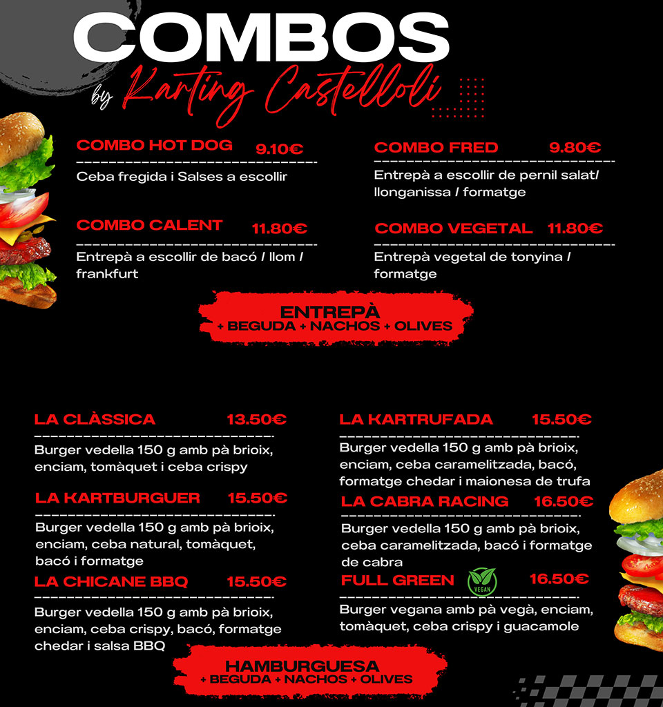 Restaurant Karting Combo Burger HotDog Hamburguesa Frankfurt Entrepans